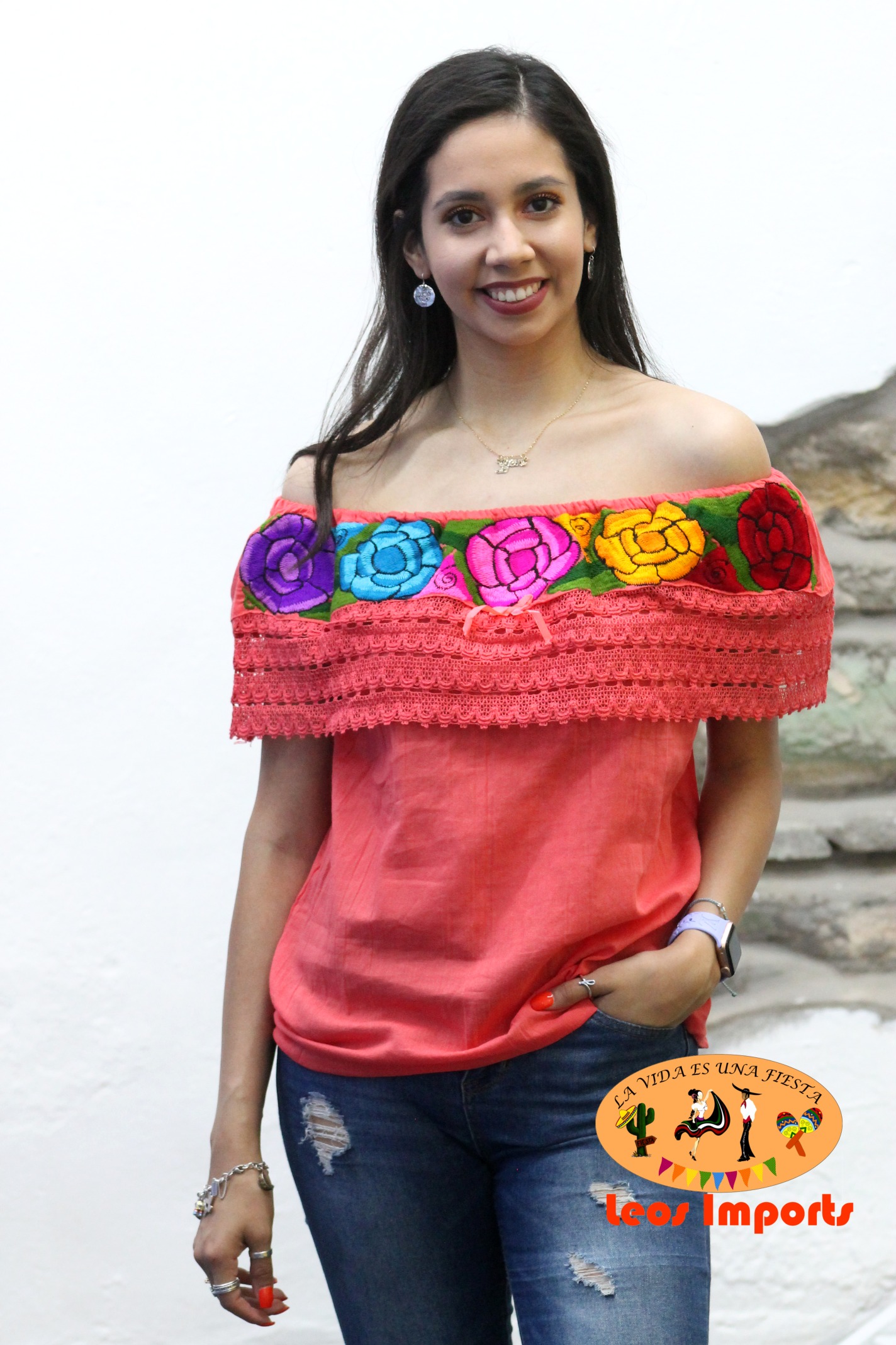 Embroidered Mexican Blouse Off the Shoulder