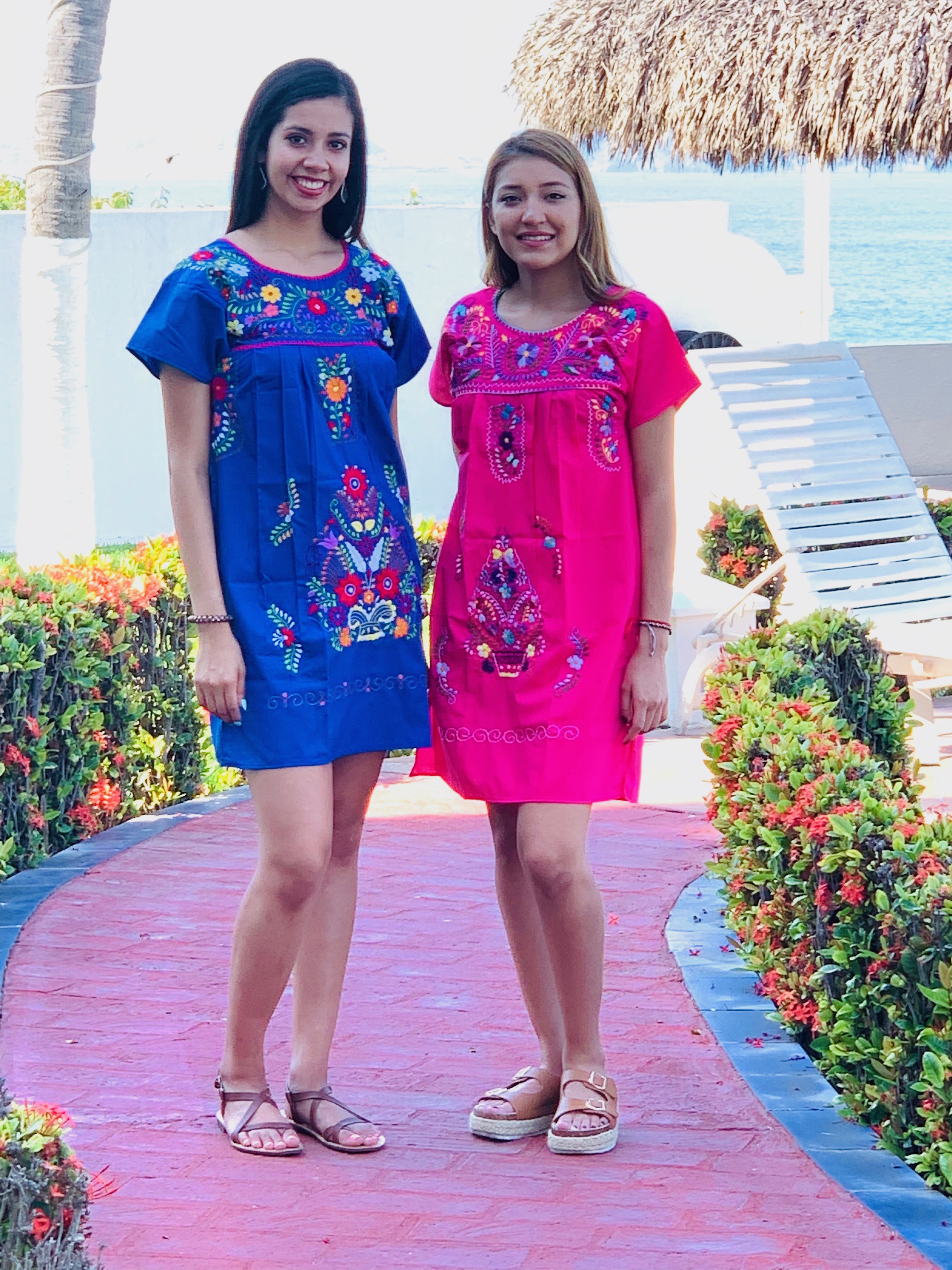 Mexican Embroidered Dress Puebla Short Mini Dress Multi Color 