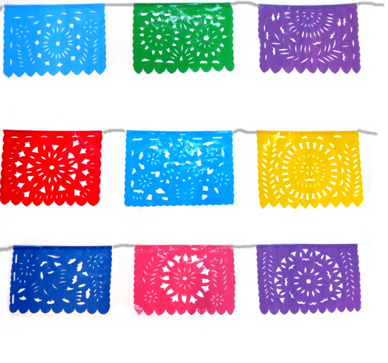 Mexican Party Fiesta 8"x10" SMALL Multi color party flags 10' string